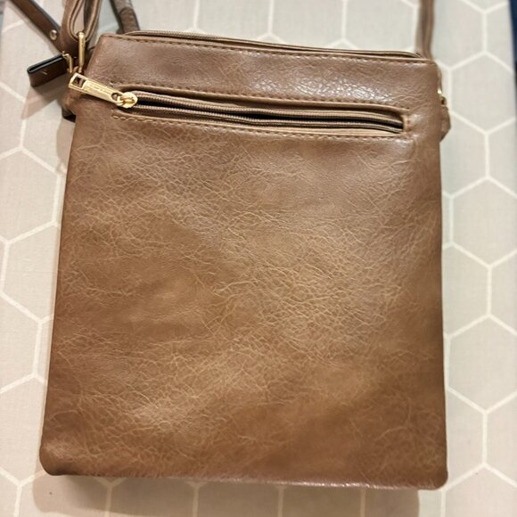 Crossbody Purse Shoulder Bag, Slouchy. Zippered, pockets, dark camel color - Picture 4 of 15